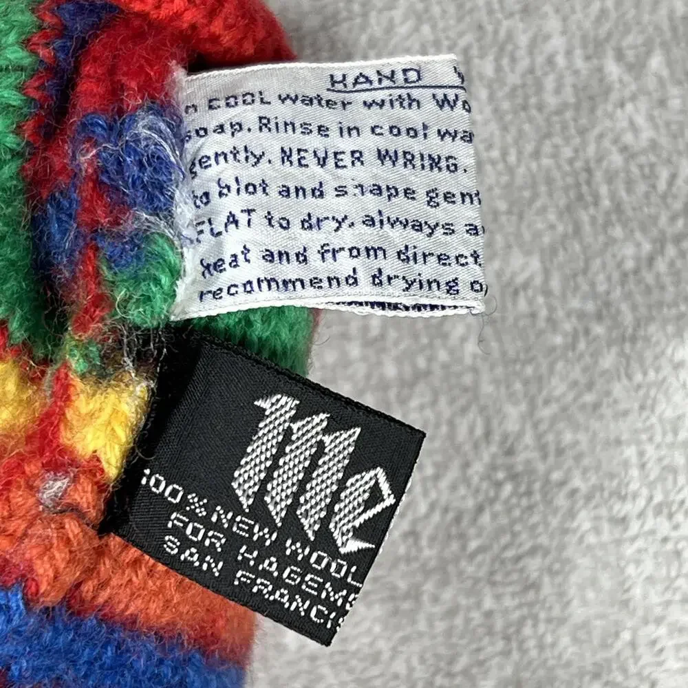 Hat Beanie Girls One Size Red 100% Wool Striped Rainbow Winter Cozy Casual